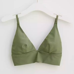 Aerie Swim Triangle Bikini Top Small & High Waisted Bottom Medium NWOT Olive